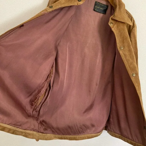 Vintage 70s Mens Camel Brown‎ Suede Leather Dagger Collar Jacket // Size Small - Picture 5 of 7